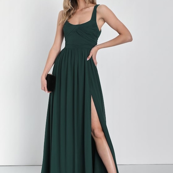 Lulus Sensational Moment Emerald Green Pleated Maxi Dress - Size L - Picture 1 of 1